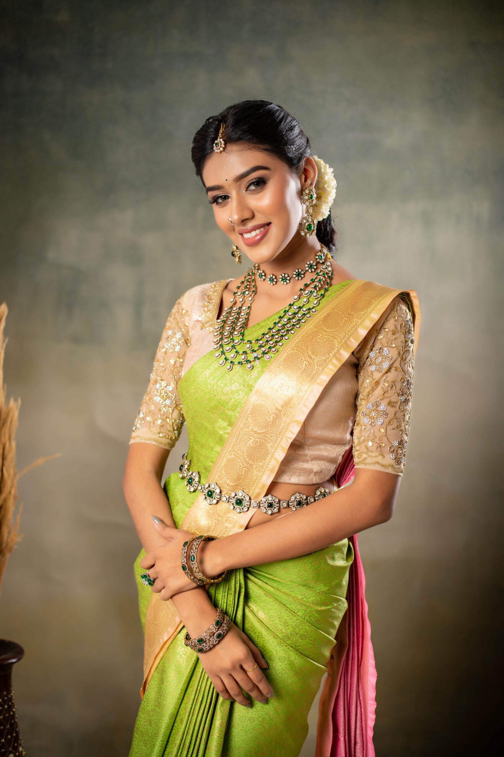 1001169414-scaled-1.jpg Simple Green Victorian Layered Jewellery Set For Rent - Image 1