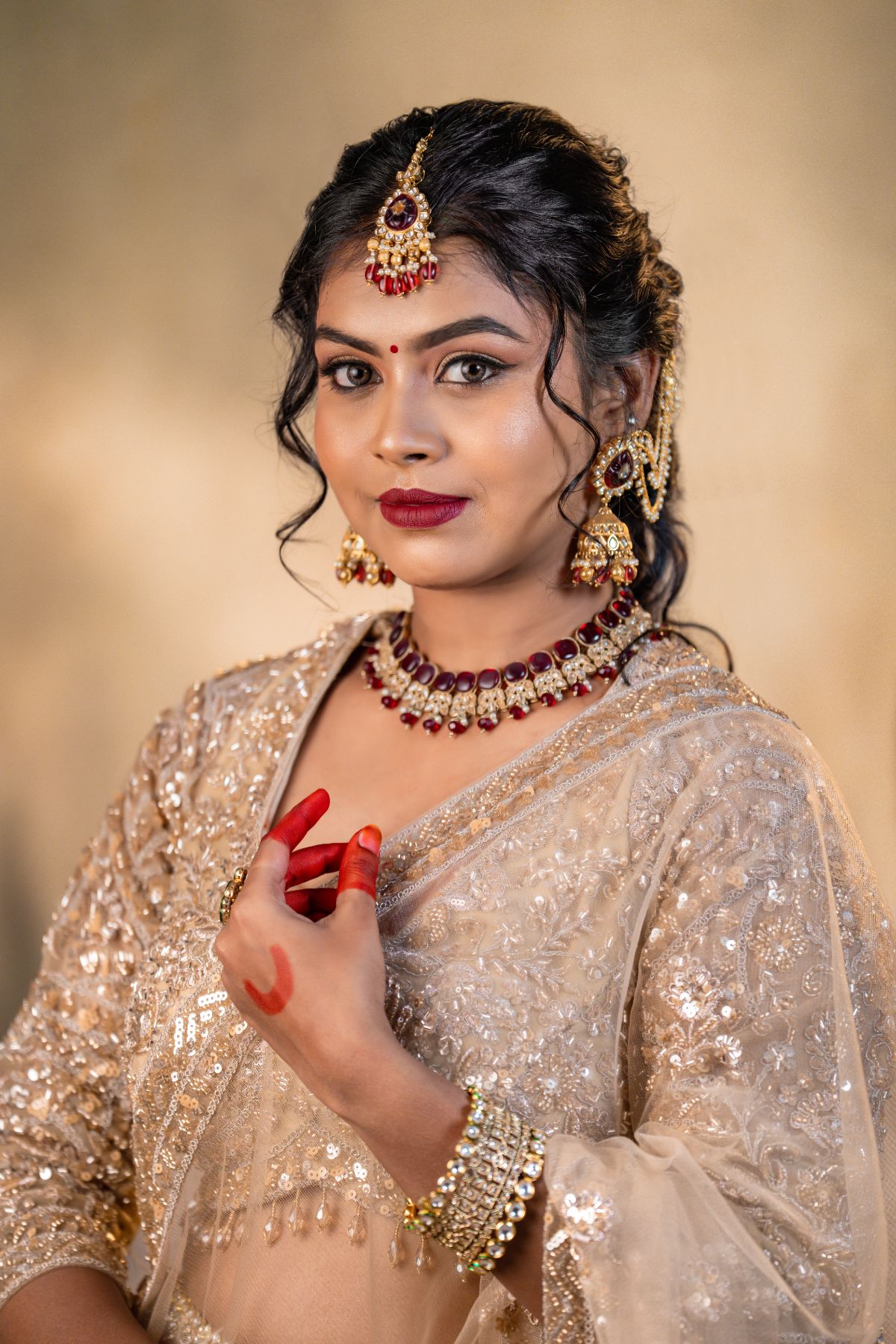 DSC07675-working-1.jpg Red Stone Kundan Necklace Set For Rent - Image 1