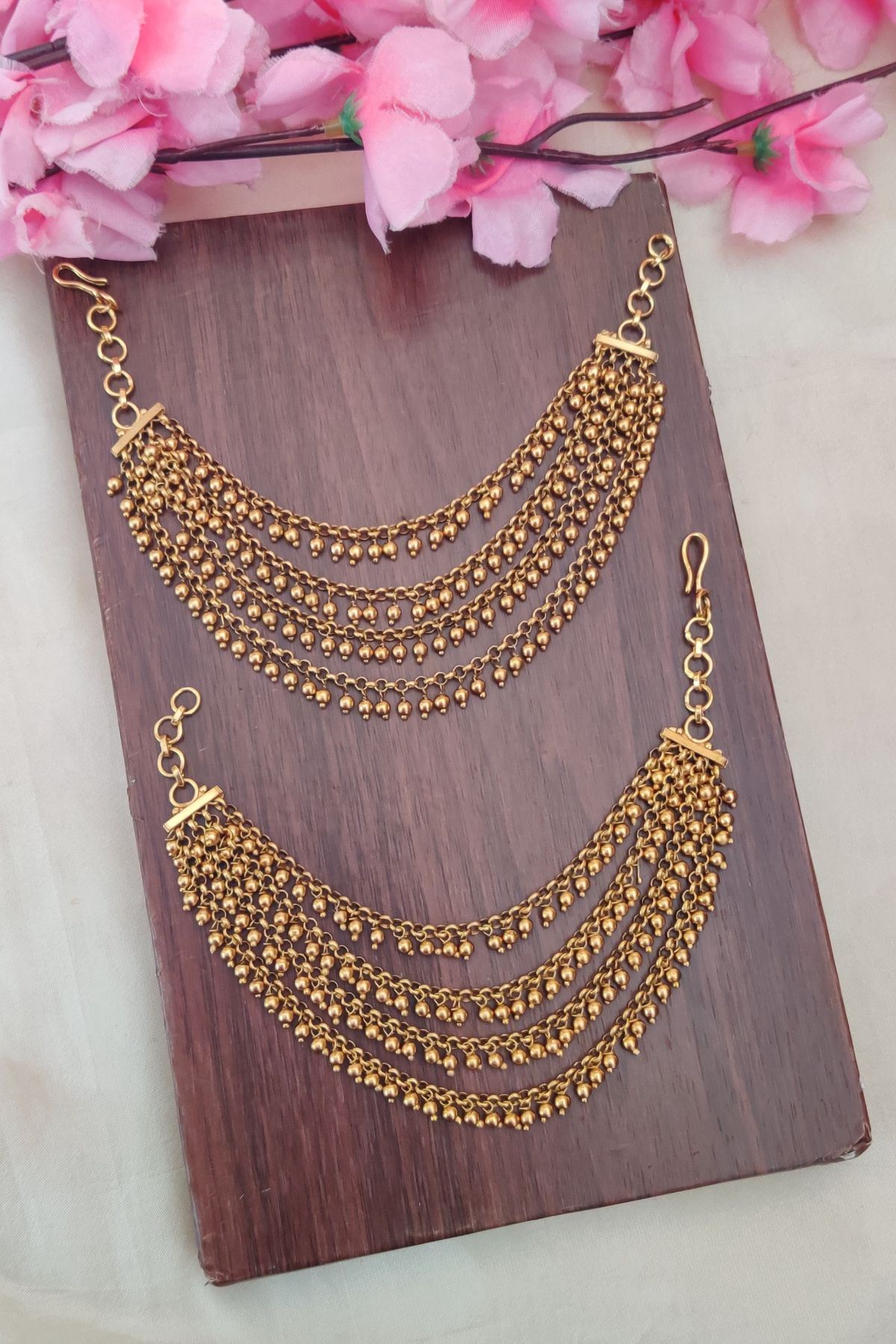 IMG_20250401_161754-1.jpg Gold Layer Beads Ear Chain - Image 1