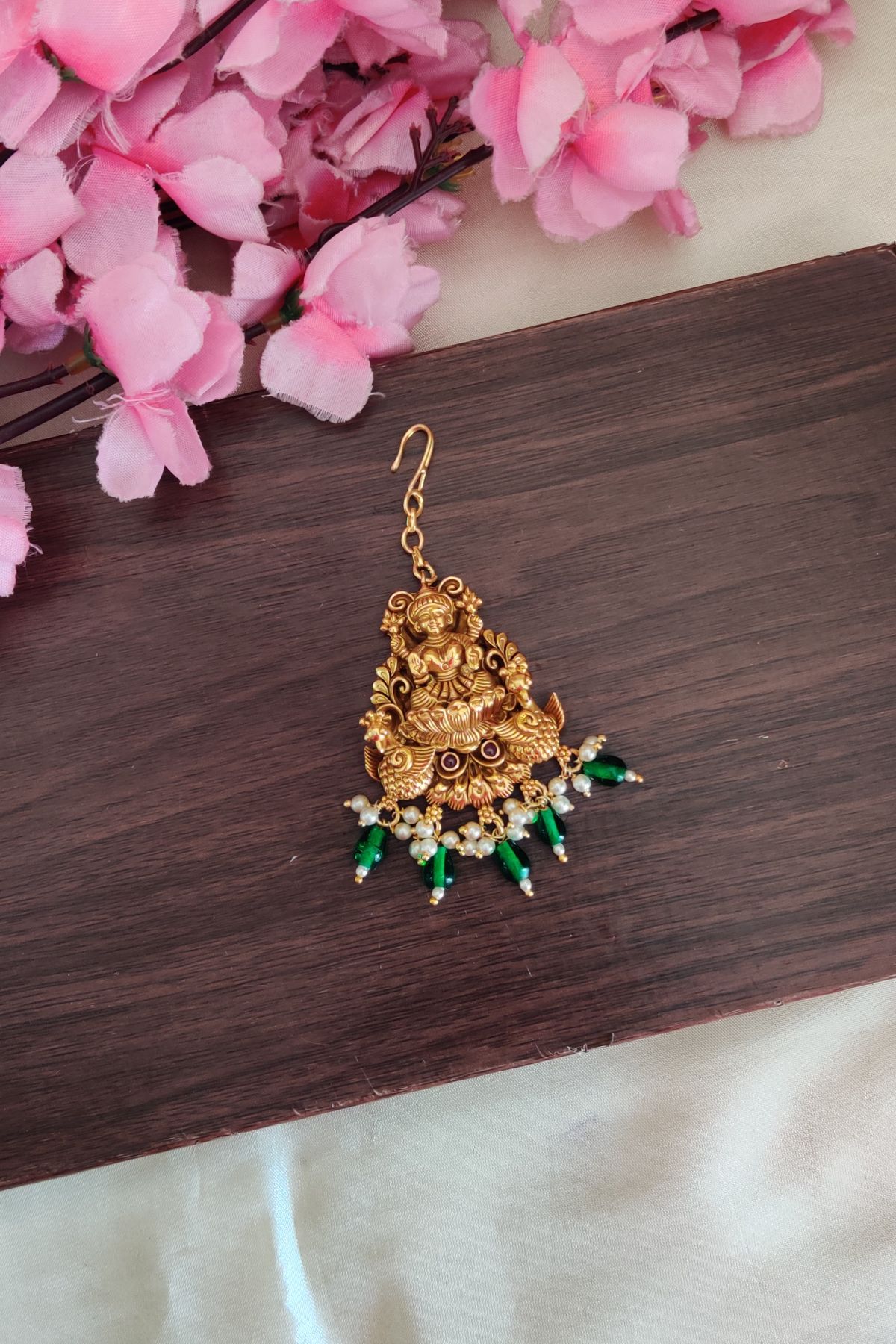 IMG_20250503_133250-2.jpg Green Beads Lakshmi Designer Tikka - Image 1