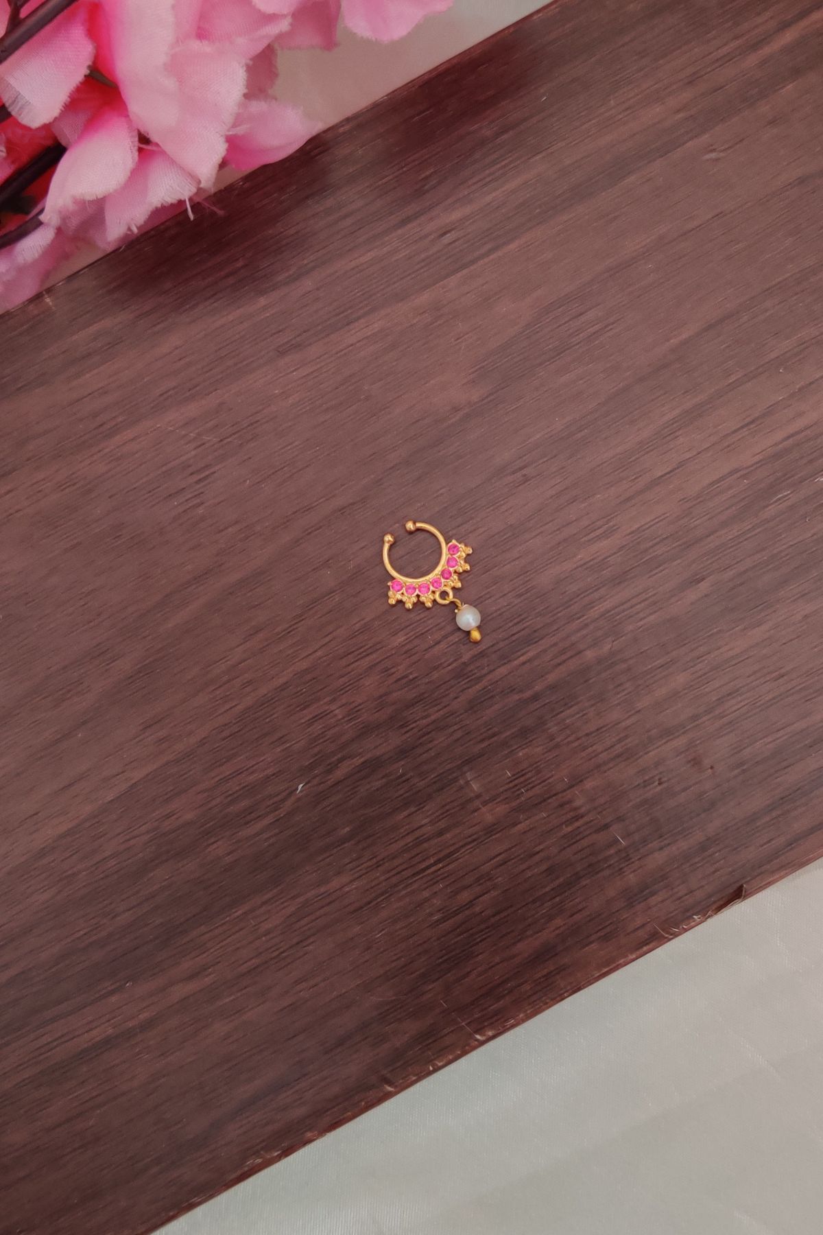 IMG_20250614_155159-2.jpg Pink Stone Pearl Hanging Nosepin - Image 1
