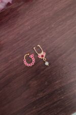Gold Finish Pearl Hanging Pink Nosepin