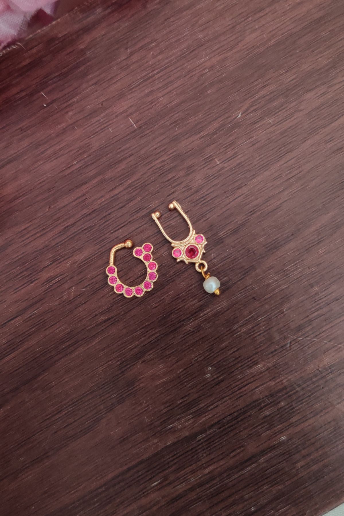 IMG_20250909_162102-1.jpg Gold Finish Pearl Hanging Pink Nosepin - Image 1