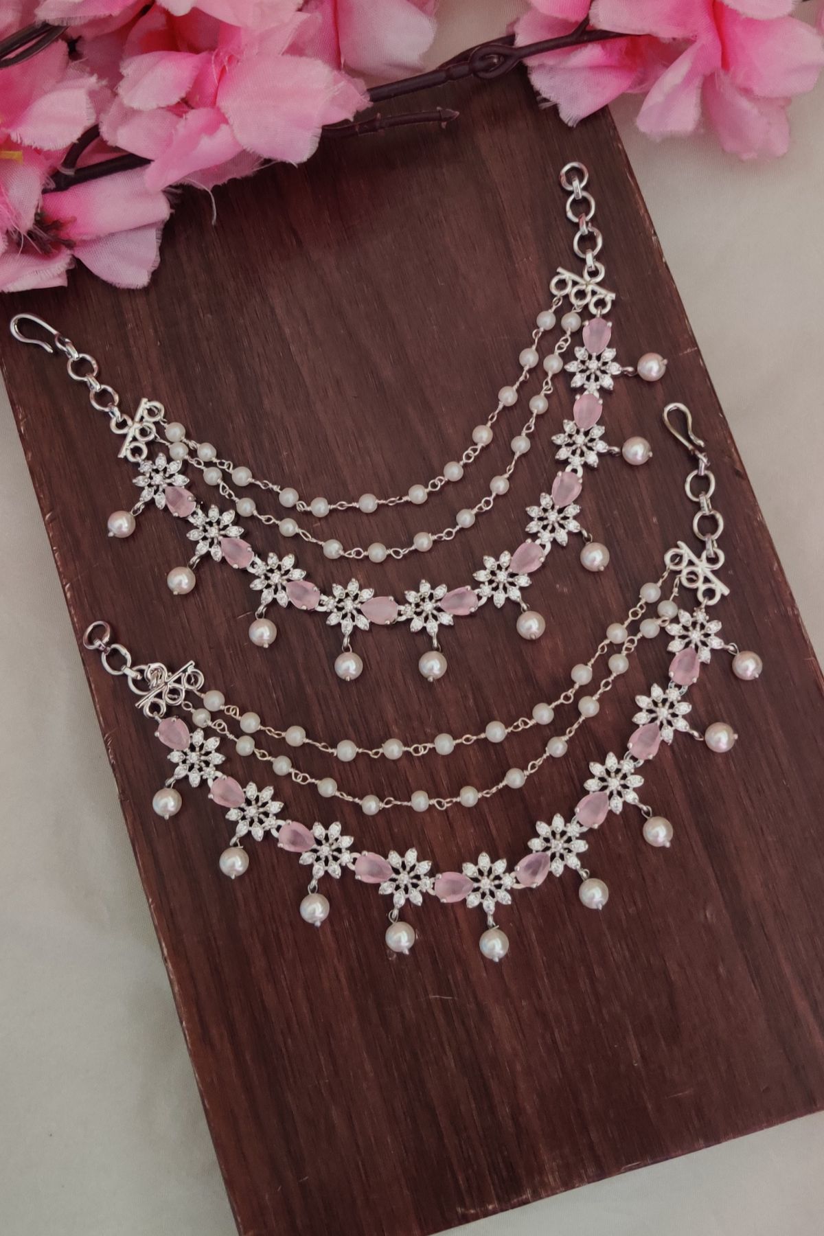 IMG_20251205_132909-1.jpg Baby Pink AD Designer Ear Chain - Image 1
