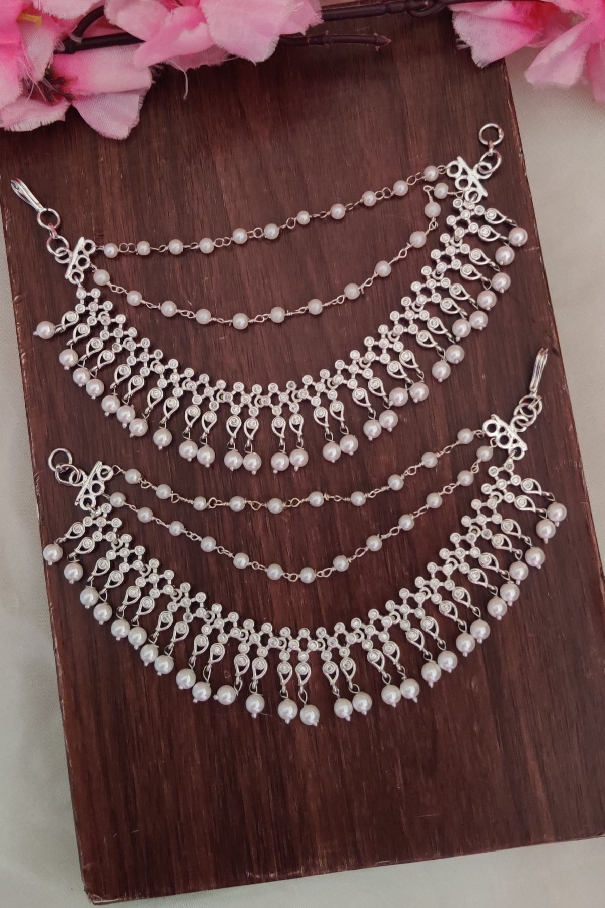 IMG_20251205_133531-1.jpg Full White Stone Designer Ear Chain - Image 1