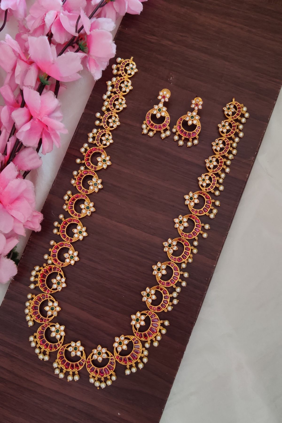 IMG_20251211_122806-1.jpg HalfMoon Flower Designer Long Necklace - Image 1