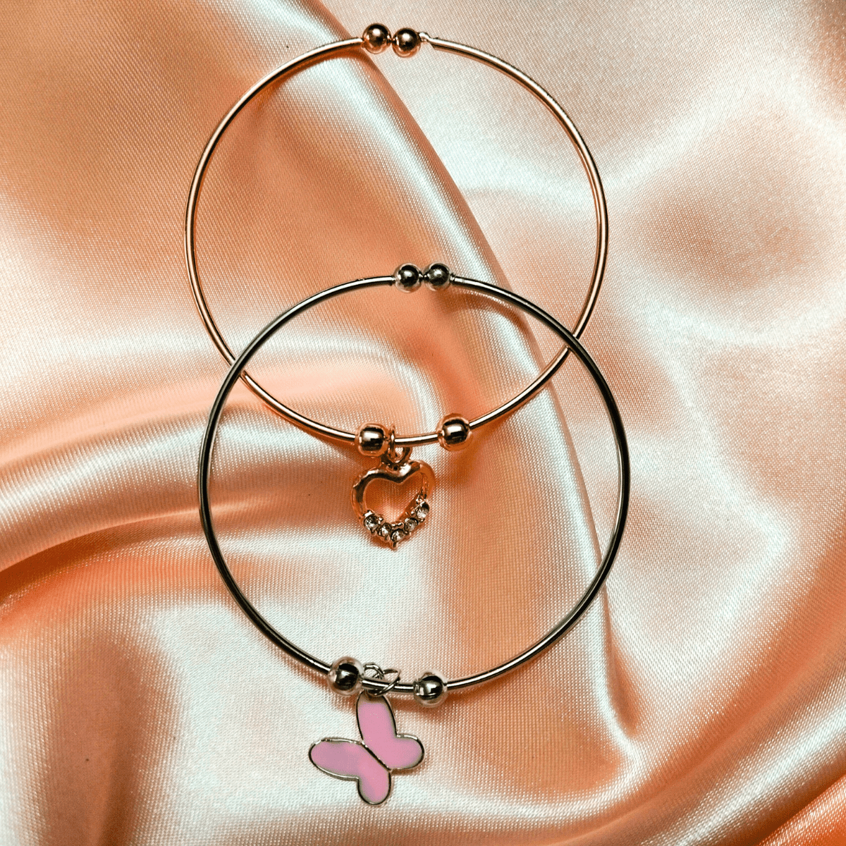 Pink.png Elegant Twin Charm Bangle Bracelet Set – Wear Together or Separate (Pink) - Image 1