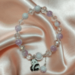 Chic Purple and Crystal Beaded Bracelet with Adorable Teddy Bear Charm