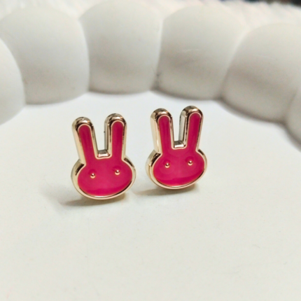Cute Bunny Stud Earrings – Pink Enamel with Gold Finish