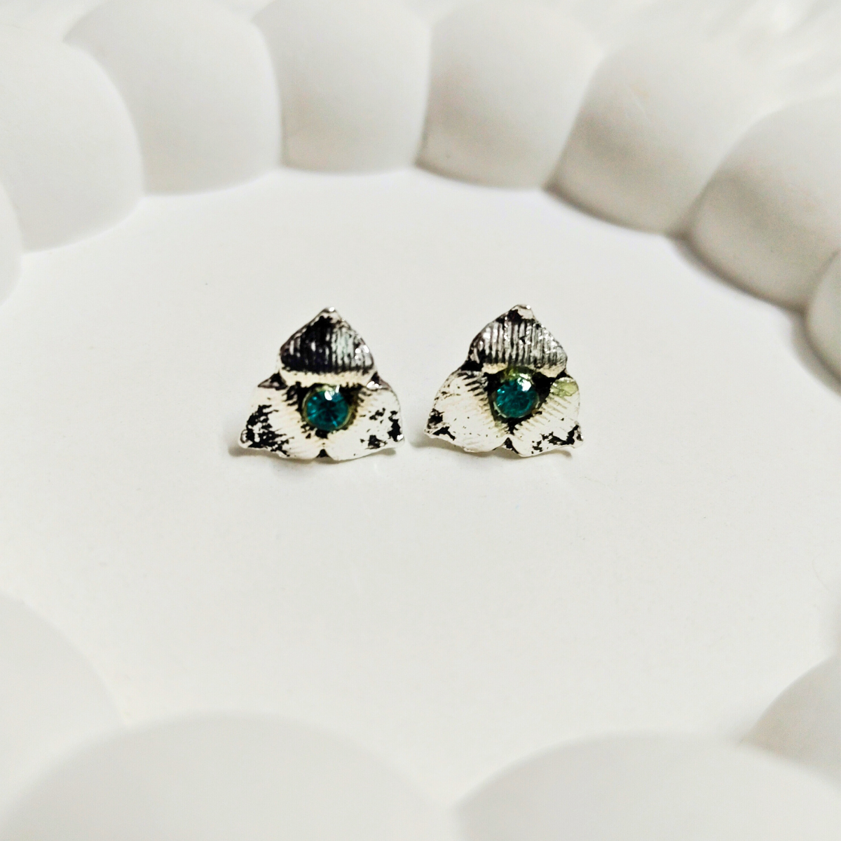 Vintage-8.png Vintage Petal Stud Earrings with Teal Gemstone - Image 1